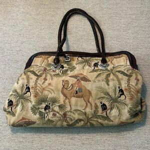 Vintage Brighton tapestry camels palms carpet tote bag, lightly used condition